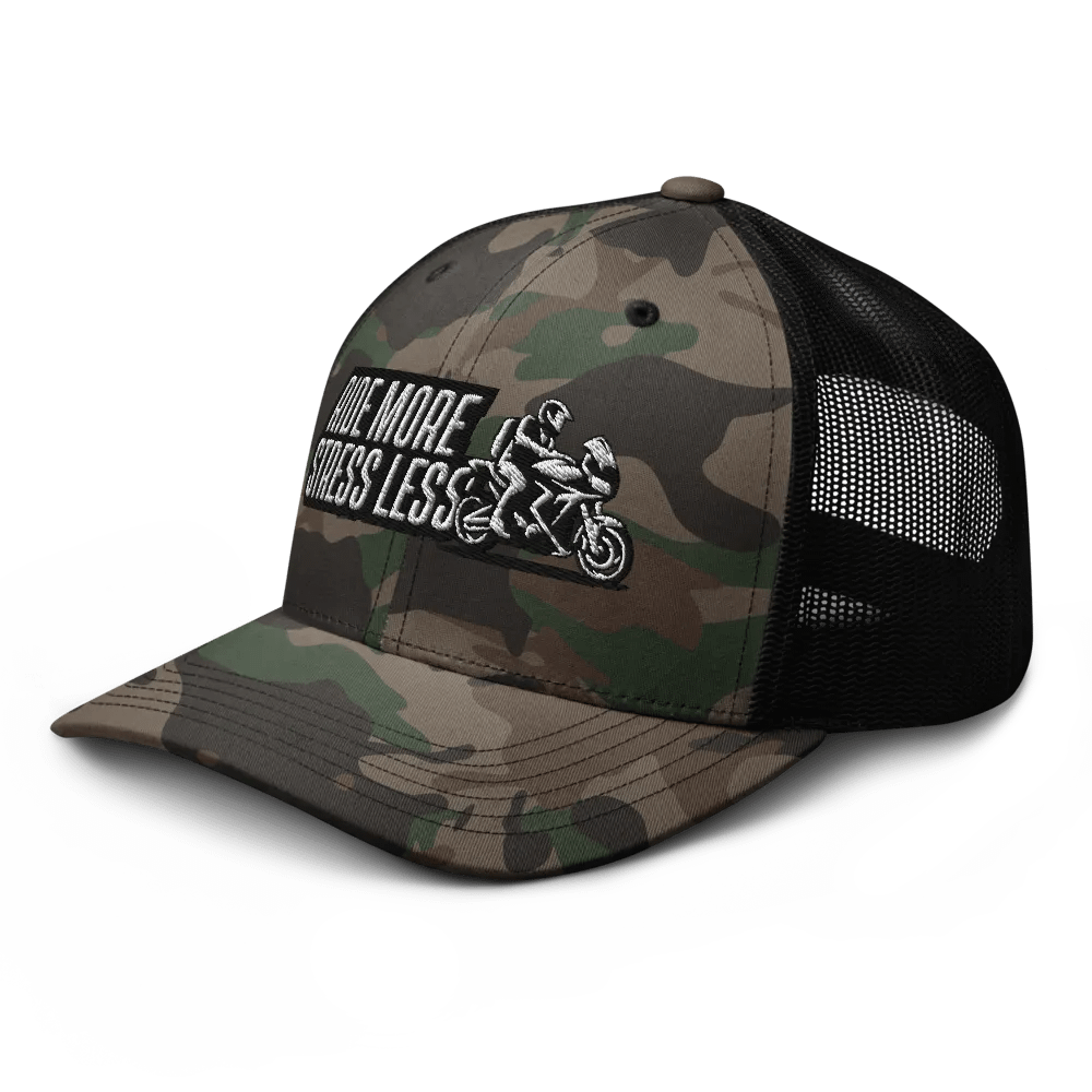 Stress Less Camo Trucker Hat | Ride more stress less product image (6)