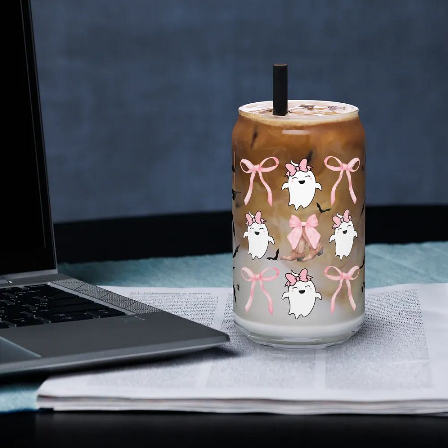 Spooky Ghost Halloween coquette pink bow Glassware Set product image (33)