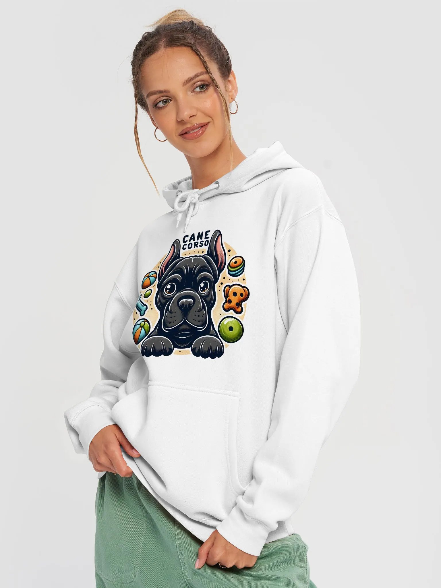 Black Cane Corso Surrounded by Toys Hoodie – Cozy Dog Lover Apparel product image (38)