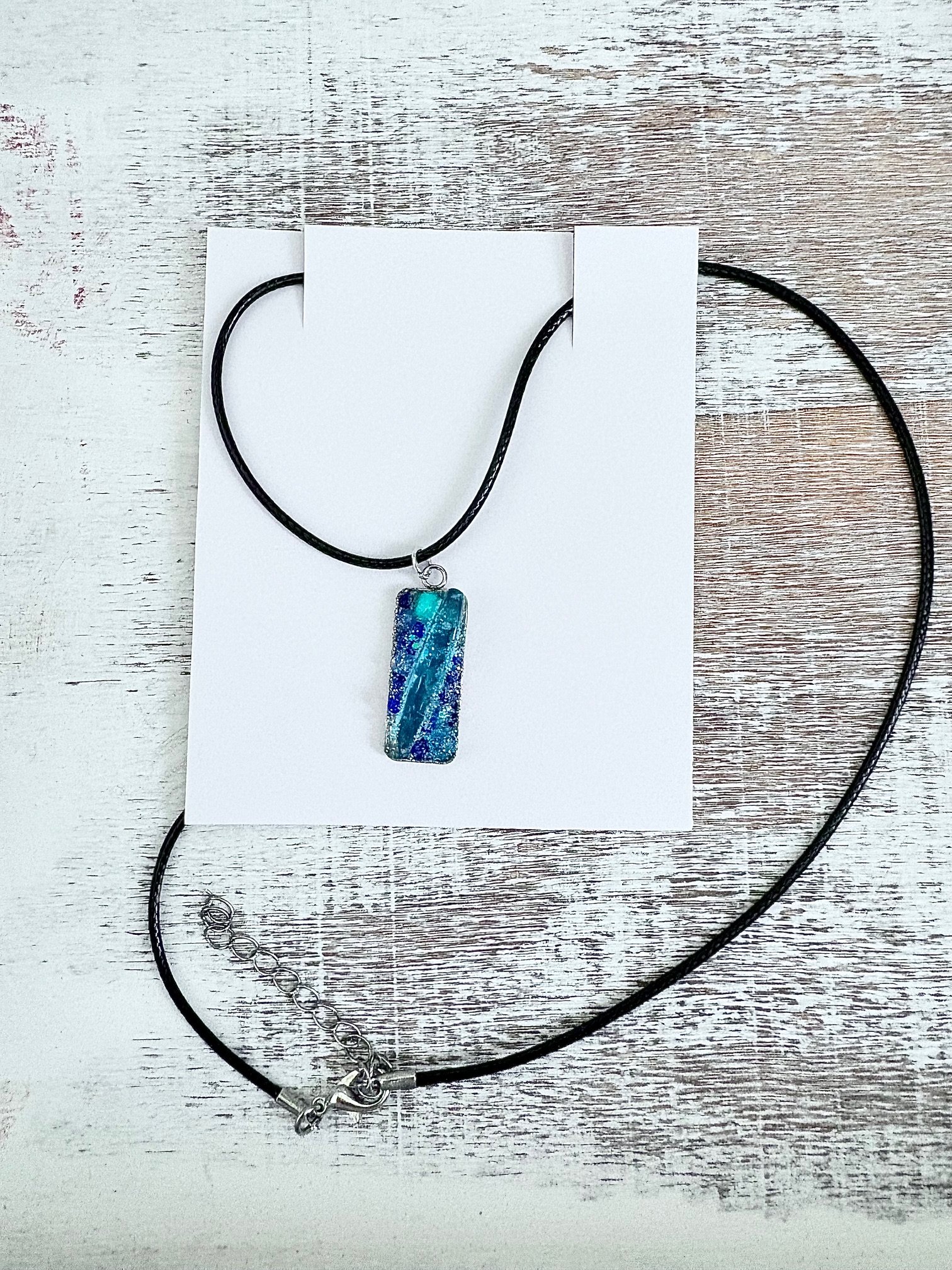 MFD-00082 | Electric Tide Sea Glass Pendant Necklace | Handmade Rectangle Coastal Charm | Monique Faella Designs™ product image (2)