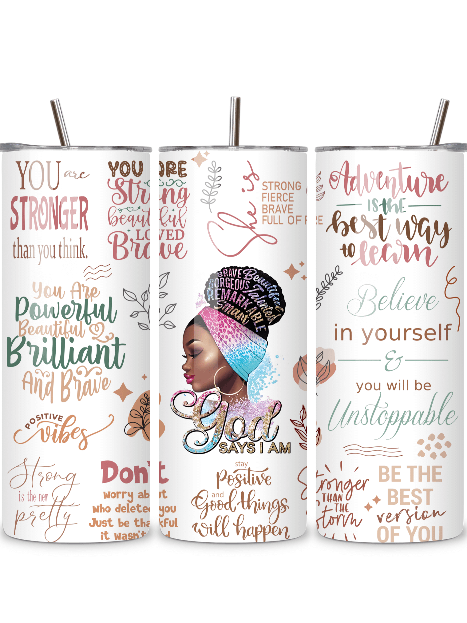 Inspirational 20oz Skinny Tumbler with Metal Straw – Motivational Quotes and Empowering Design, Double-Walled Insulated Stainless Steel Tumbler for Hot & Cold Drinks, Gift for Black Women product image (1)