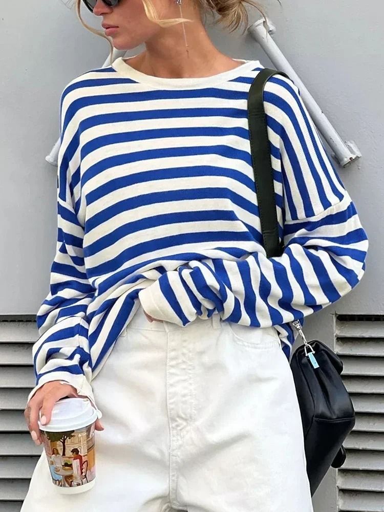Oversize Striped O-Neck Knitted Tshirt product image (5)