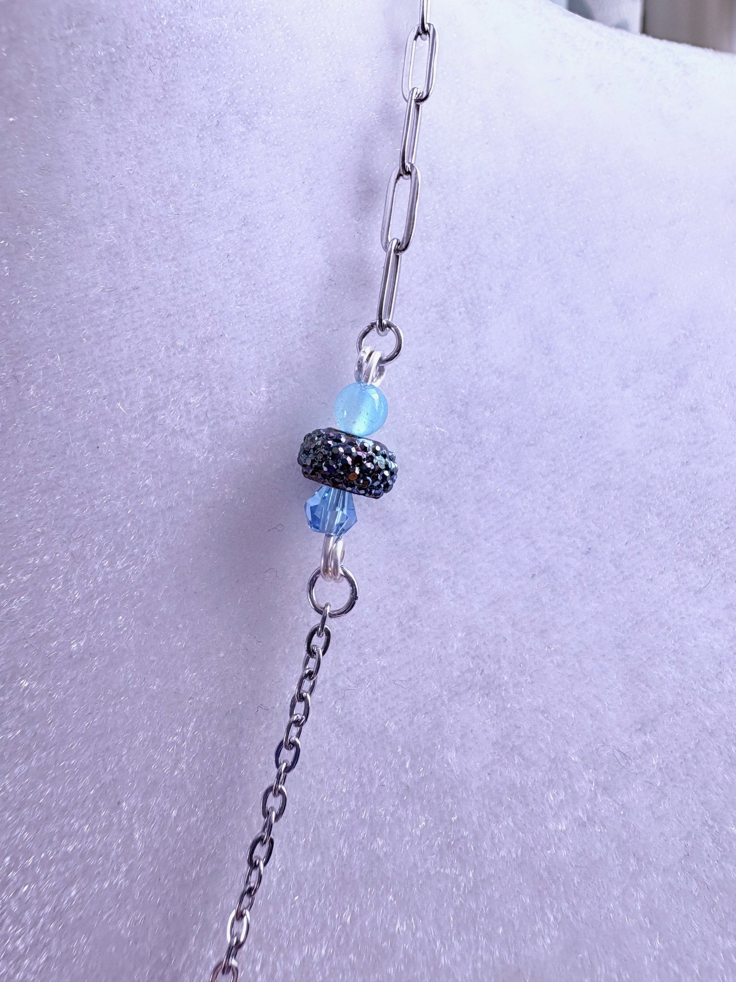 MFD-00267 | Blue Geode Druzy Pendant Necklace with Stainless Steel Link Chain and Paperclip Chain | December Birthstone Inspired | Handmade Jewelry by Monique Faella Designs™ product image (5)