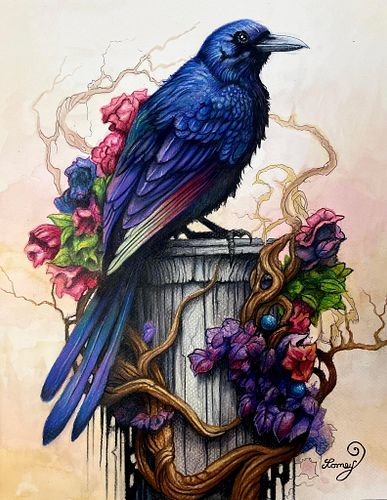 My original piece “MUNIN” 11x14 ink, pencil and watercolor on illustration board. 

Blending color with my ink work is still ...