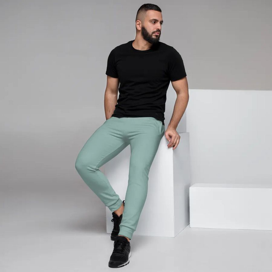 Plain Light Teal Green Soft Summer Recycled Polyester Premium Men's Joggers by Treasure Pie product image (7)