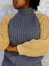 Crochet Turtle Neck Color Block Sweater Pattern product image (4)