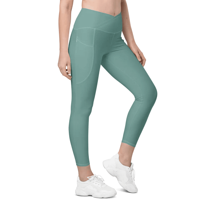 Plain Medium Teal Green Soft Summer Women's High Waisted Premium Crossover Leggings with Pockets by Treasure Pie product image (1)