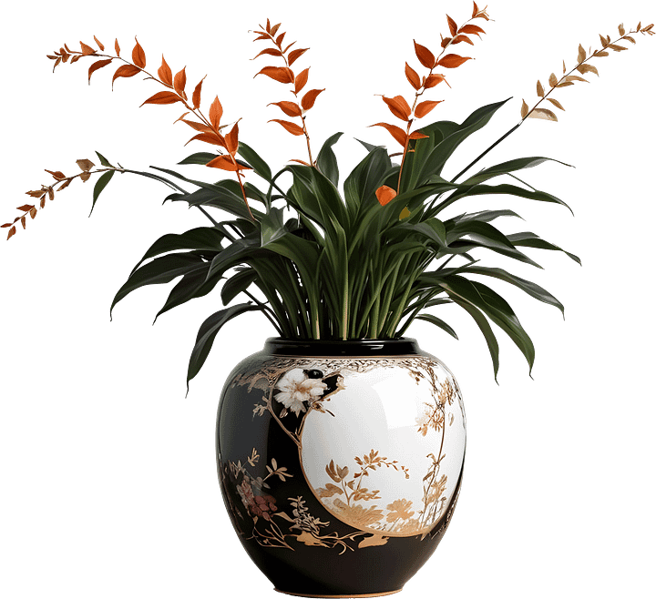 Black and White Chinese Vase – Golden Floral Elegance PNG product image (1)