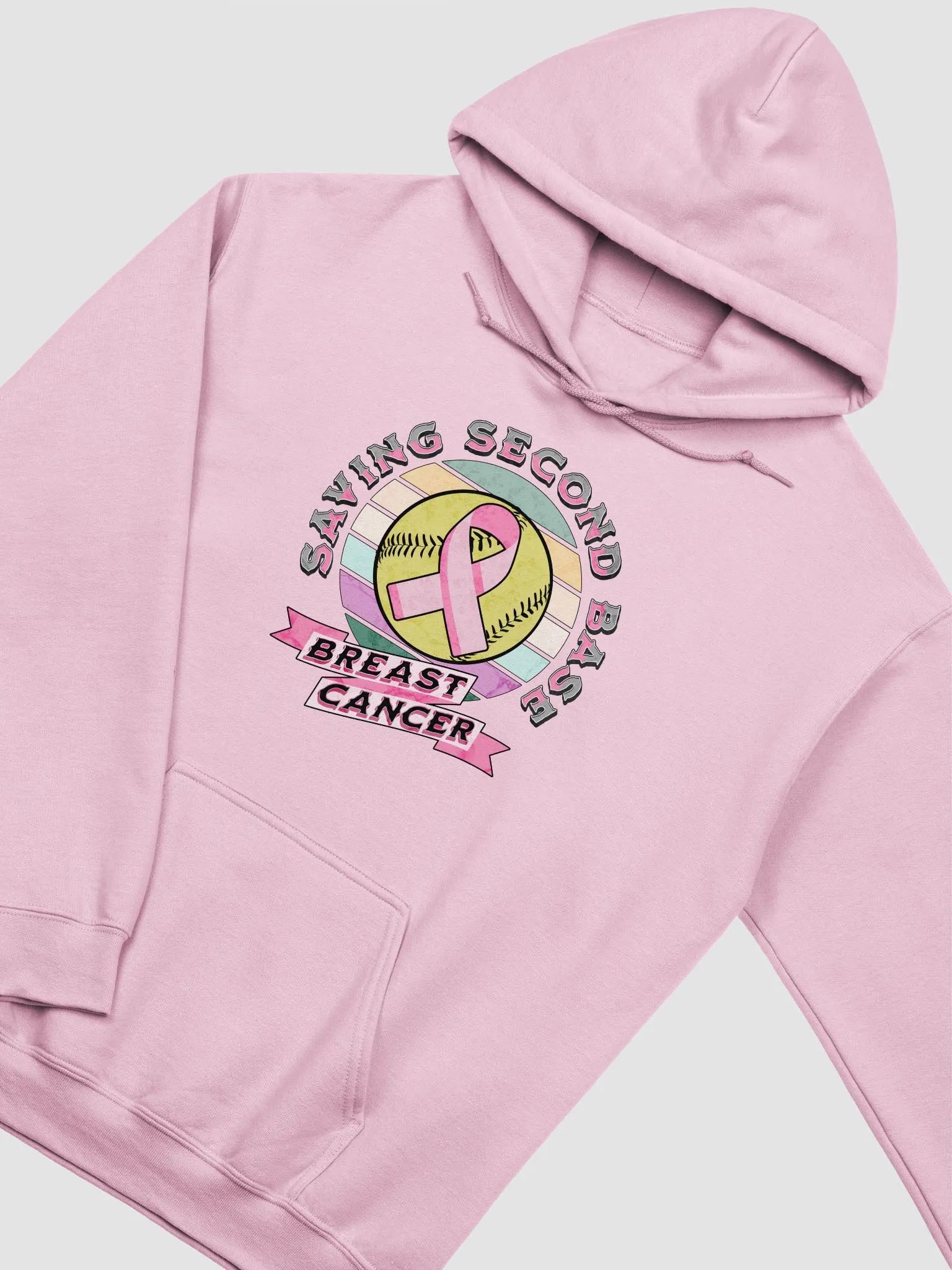 Saving Second Base Breast Cancer Softball Supportive Pink Ribbon Hoodie product image (8)