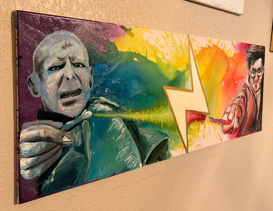HUGE Hand painted center piece painting “Wizarding Duel Finale” product image (7)