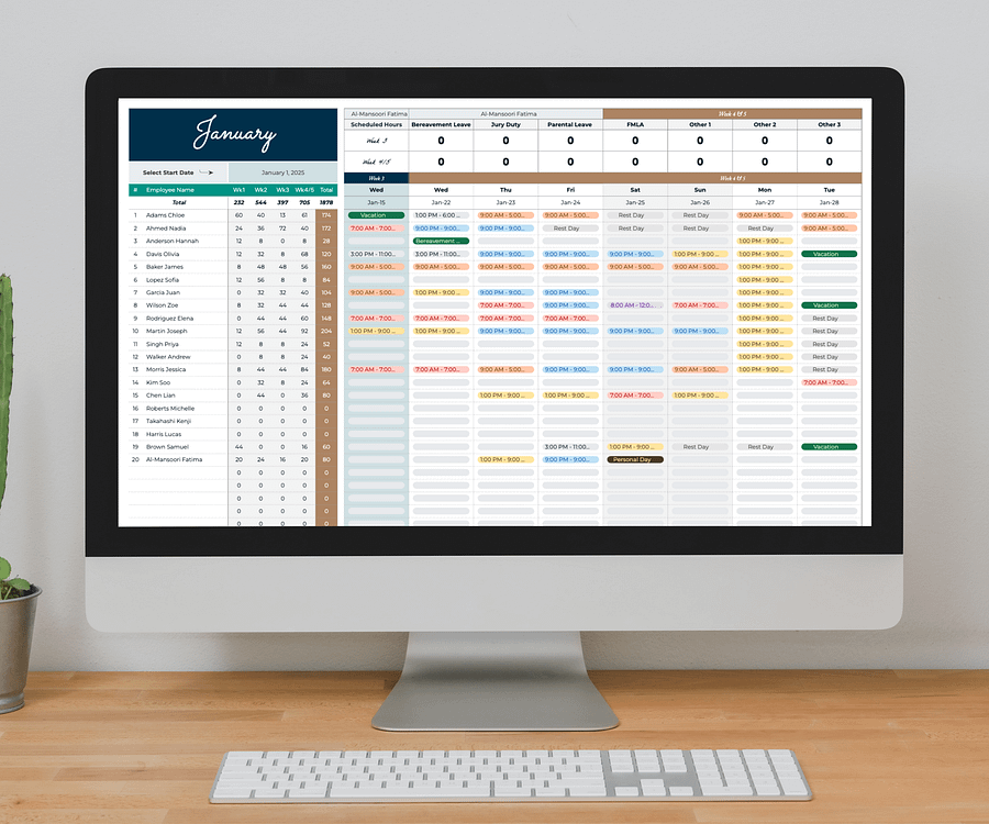 Employee Schedule Template & Dashboard Spreadsheet, Google Sheets Template, Employee Monthly Work Shift Schedule, 2024/2025 Updated Version product image (8)