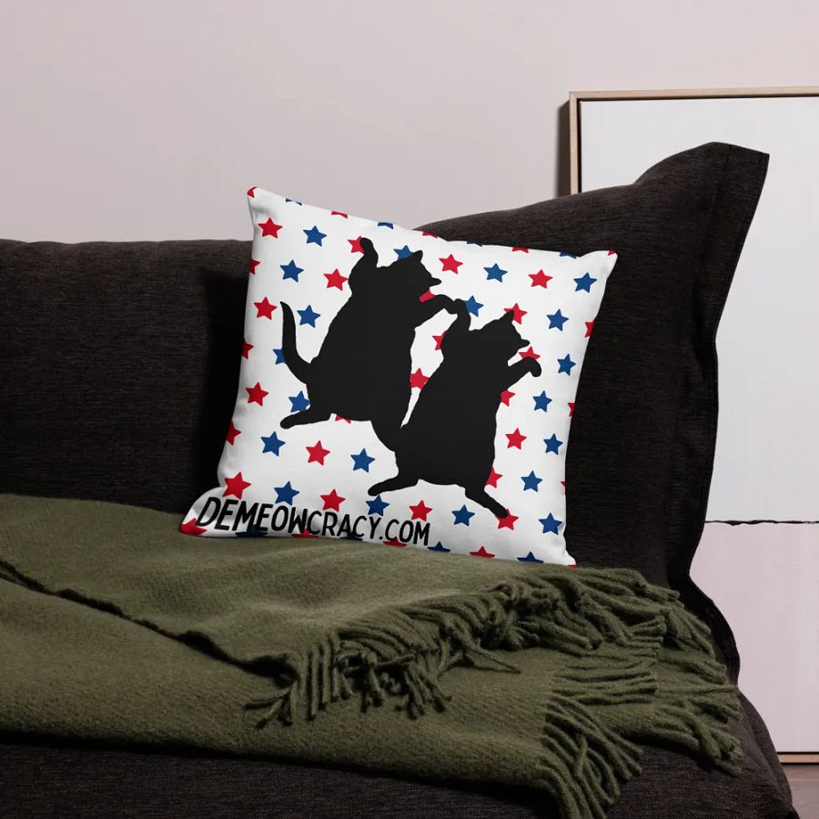 Dancing DeMeowcracy Kitties Reversible Pillow Cover - Red, White and Blue Stars product image (5)