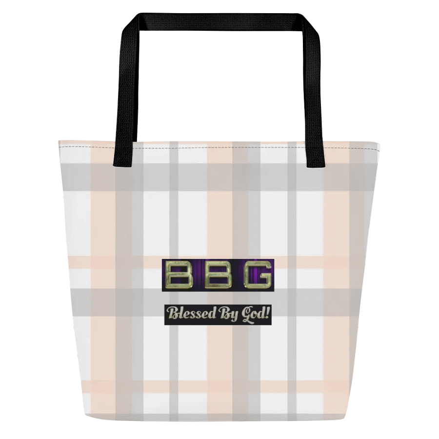 Pink Plaid Tote Bag with Pocket (No Logo) product image (2)