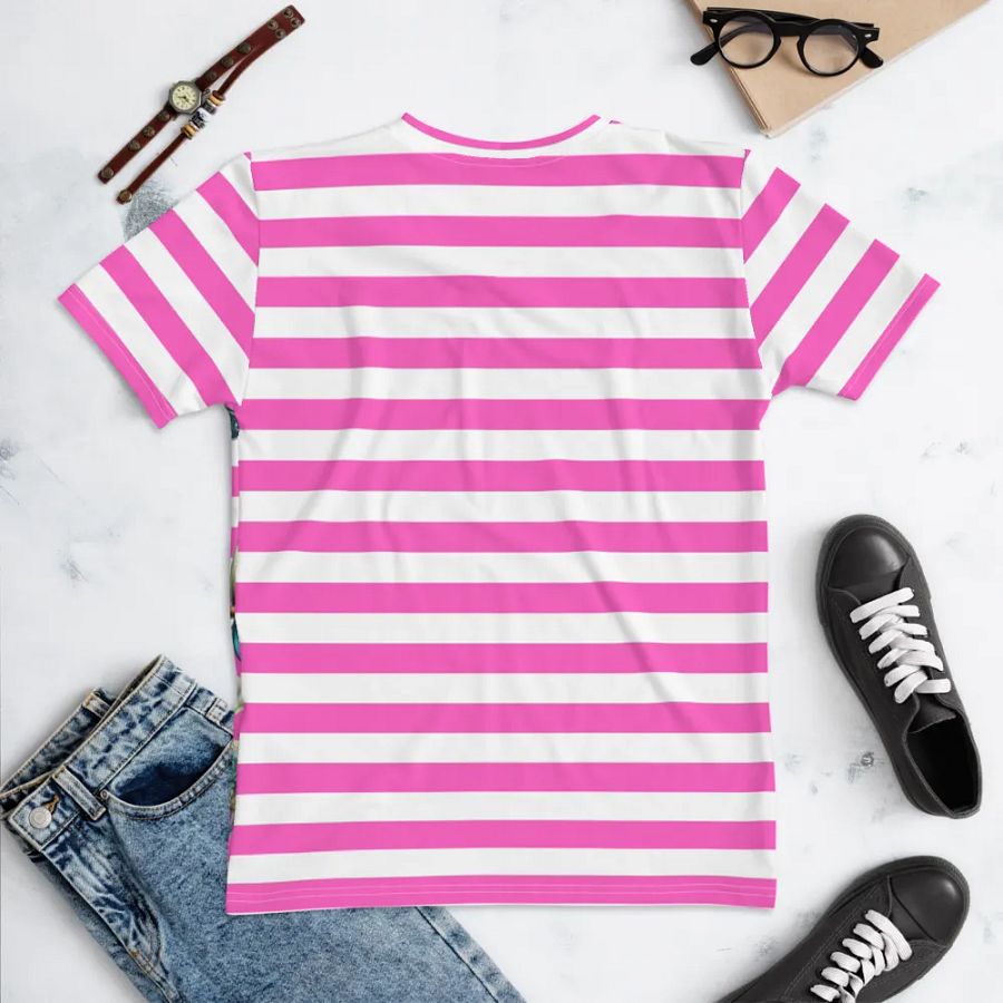 Whimsical Eyes Butterfly Women's Pink Stripped T-Shirt product image (5)