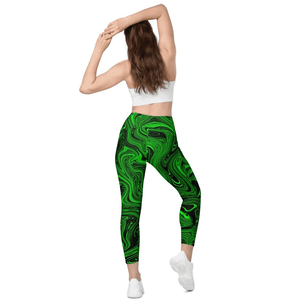 Leggings with Pockets - Green and Black Fluid Swirls product image (6)