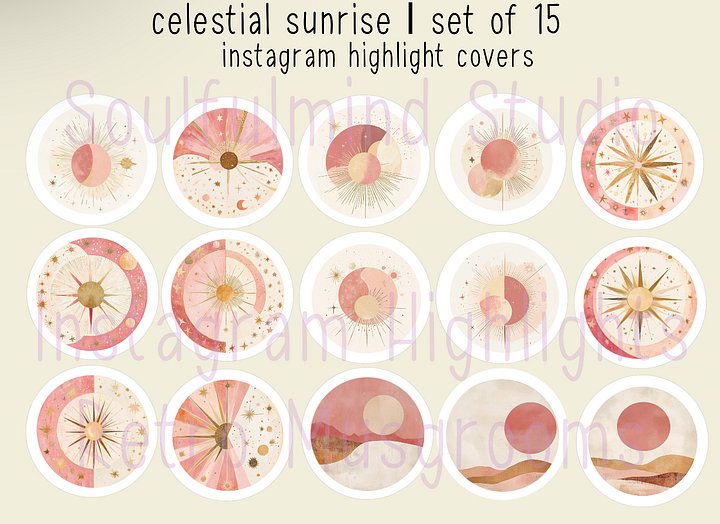 Celestial Sunrise Instagram Highlight Covers | Set of 15 Boho & Abstract Sun Icons | Cosmic Earthy Aesthetic product image (1)