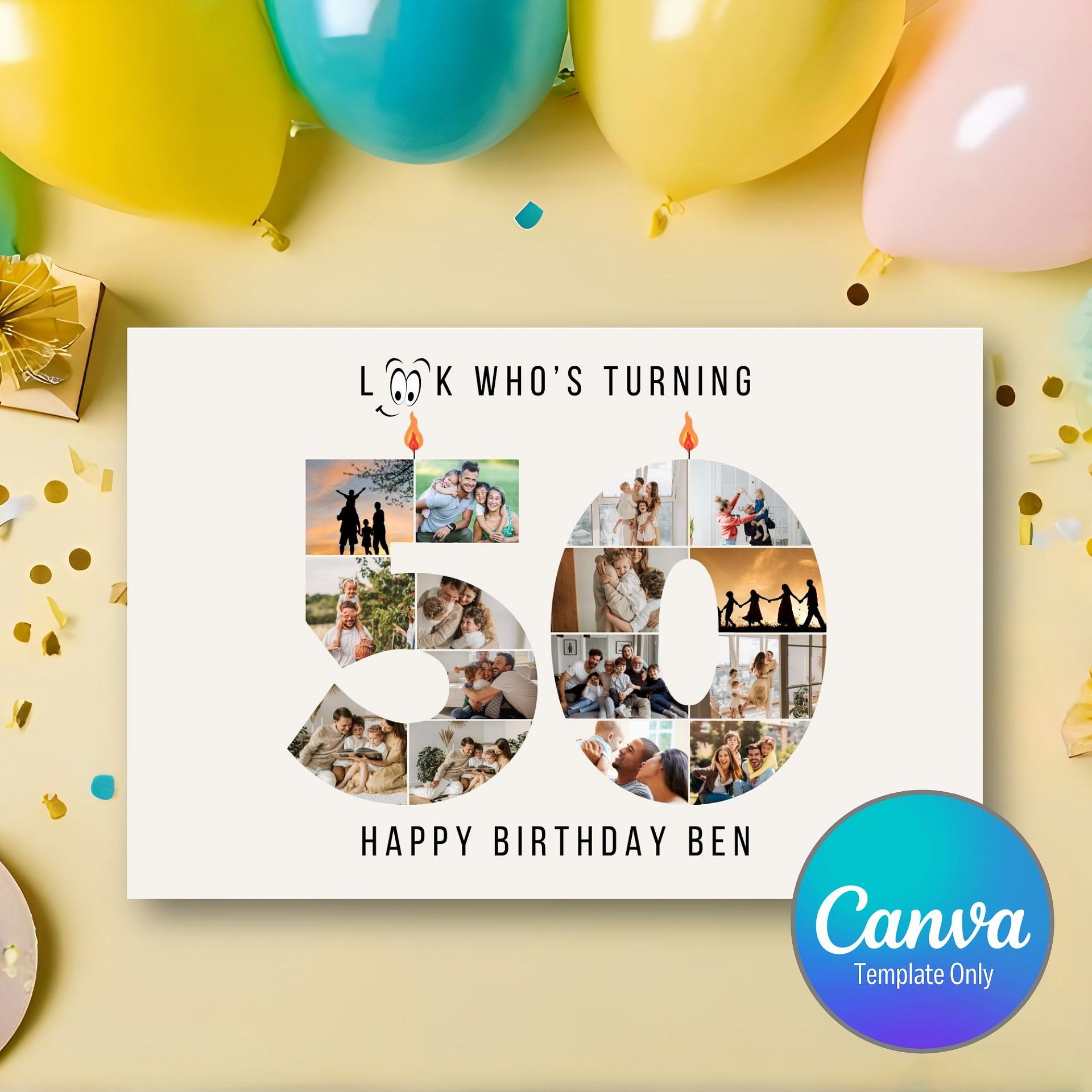 50th Birthday Number Photo Card Canva Template product image (1)