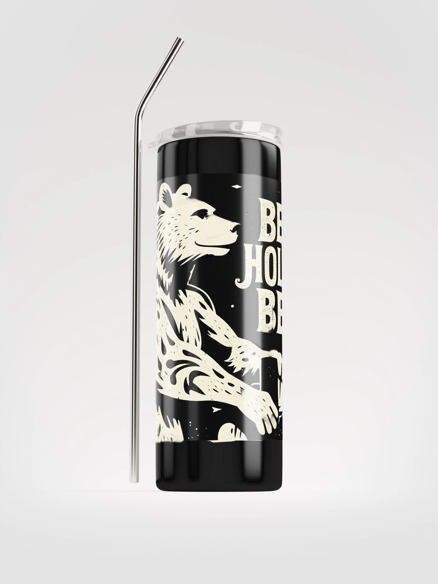 Whimsical Bear with Beer | Linocut Art Print Steel Tumbler product image (1)