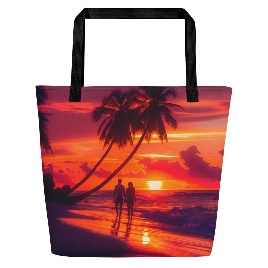 Tote Bag: Romantic Beach Sunset View Palm Trees Ocean Waves Romantic Couple Design product image (3)