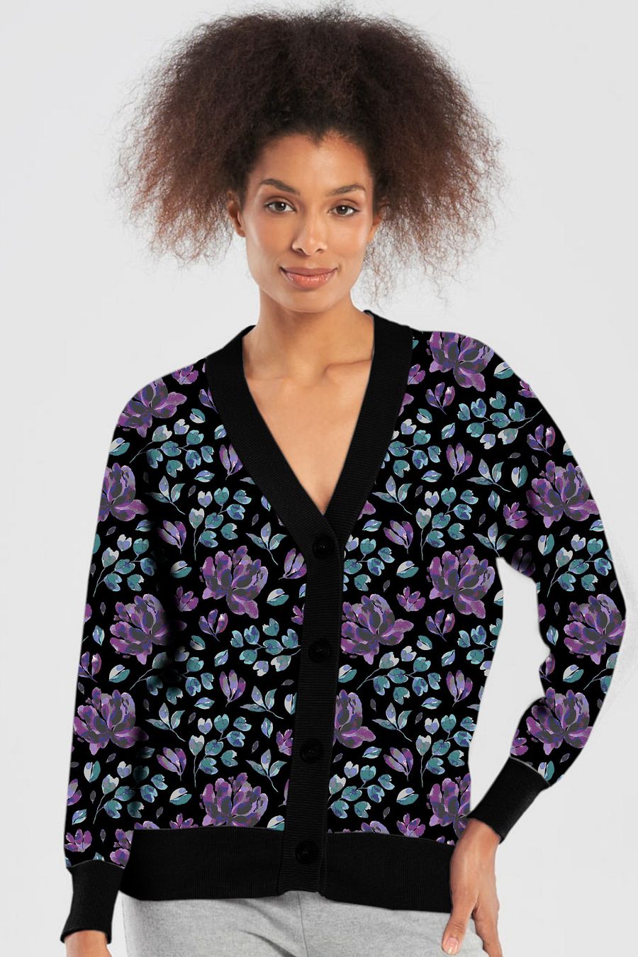 Purple Floral Cardigan Sweater product image (10)