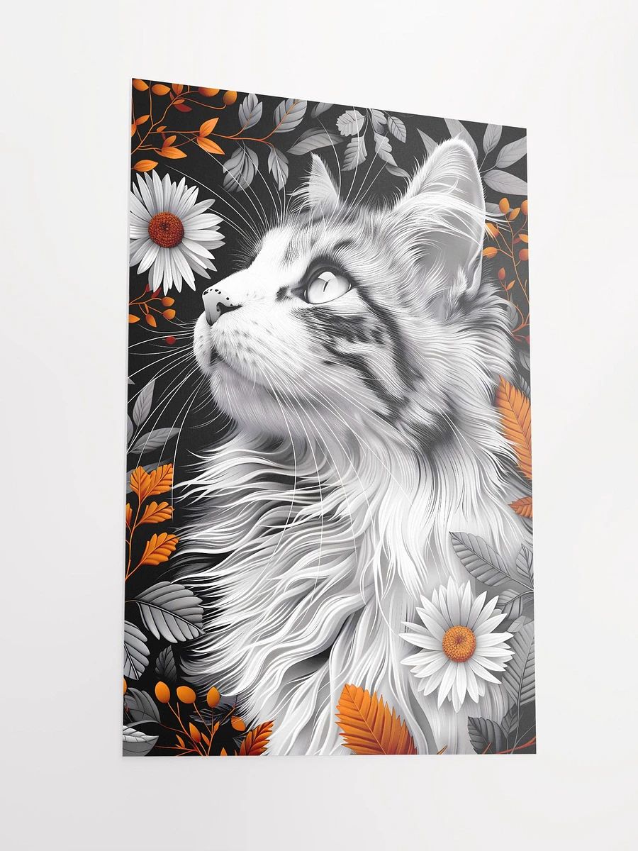 Inquisitive Gaze: Monochrome Cat Amongst Vibrant Daisies Artwork Matte Poster product image (3)