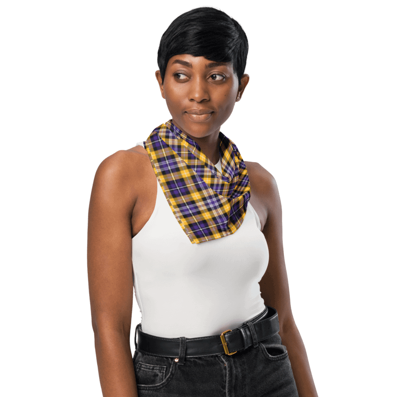 Purple and Yellow Gold Sporty Plaid Bandana product image (3)