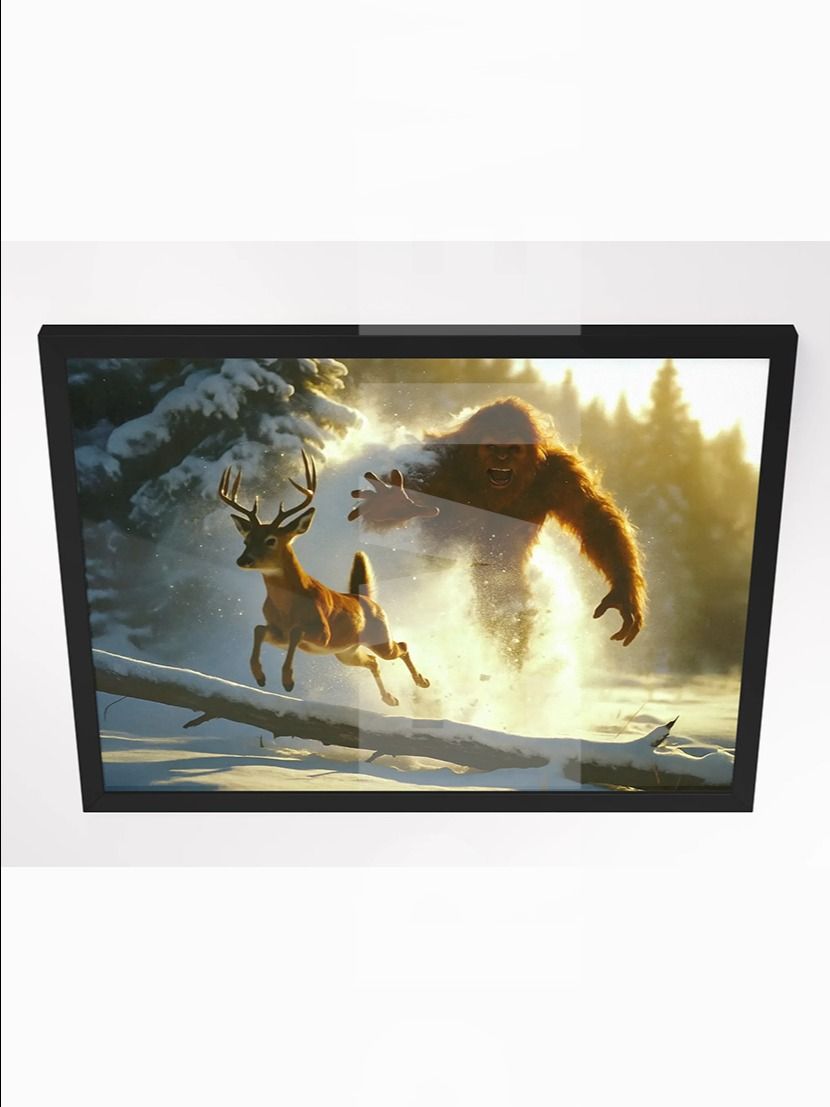 Red Devil Ambush – Bigfoot vs. Whitetail | 24x18 Framed Cryptid Art Print product image (4)