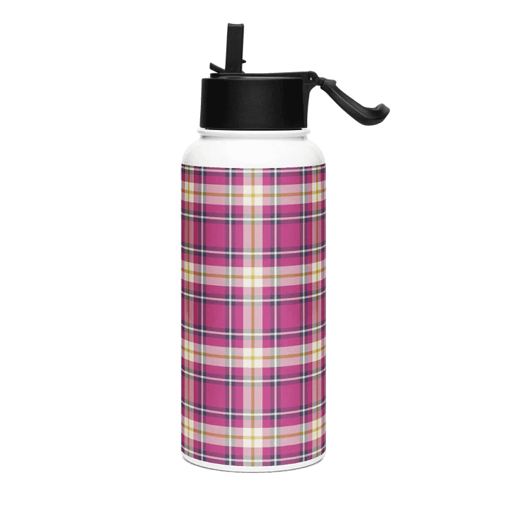 Hot Pink and Navy Blue Plaid Water Bottle product image (2)