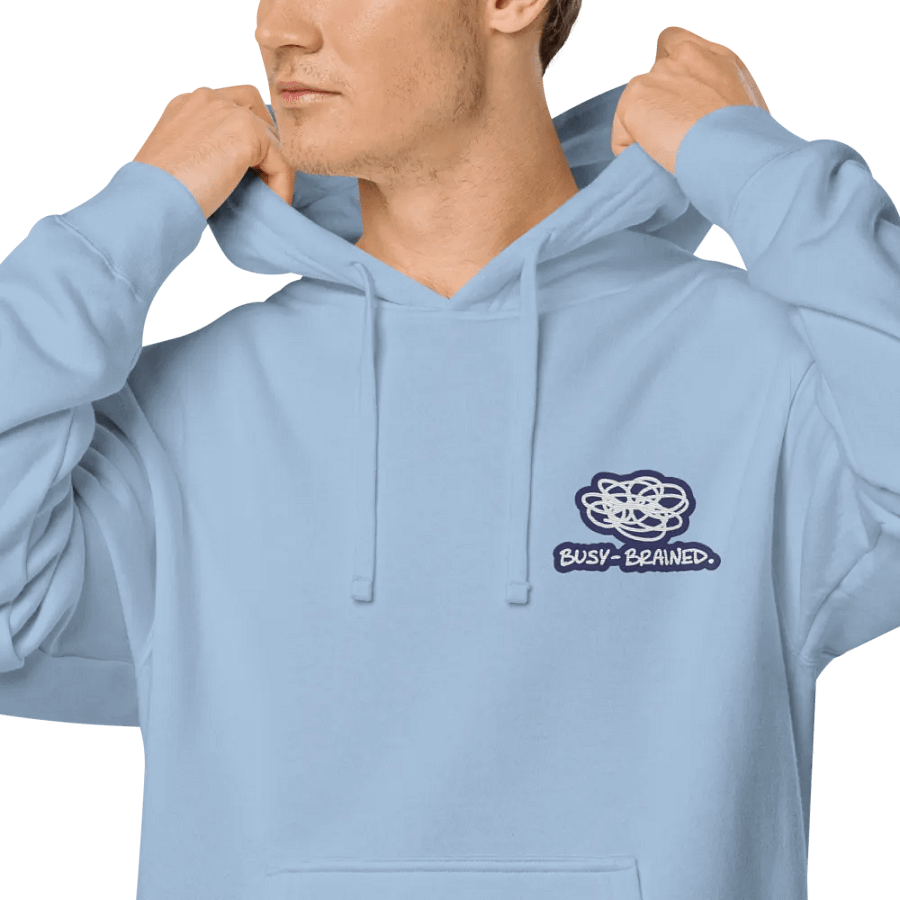 BUSY-BRAINED (L.C. navy bubble design 2) embroidered pigment hoodie product image (7)