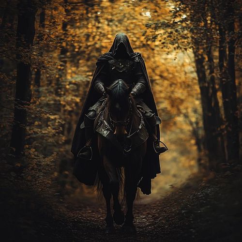 Beneath the golden canopy of a fading autumn, a shadow rides forth. Cloaked in armor as dark as the depths of night, the hood...