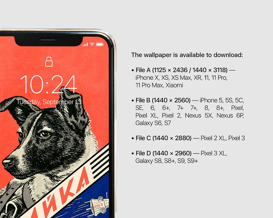 Phone Wallpaper: Laika, first space dog, USSR / Soviet vintage space poster — Instant digital download, mobile wallpaper, Laika wallpaper product image (4)