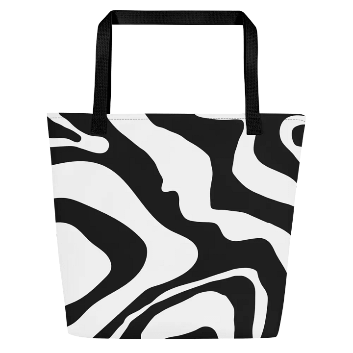 All-Over Print Large Tote Bag w/ Pocket - Black and White Wave Design product image (2)