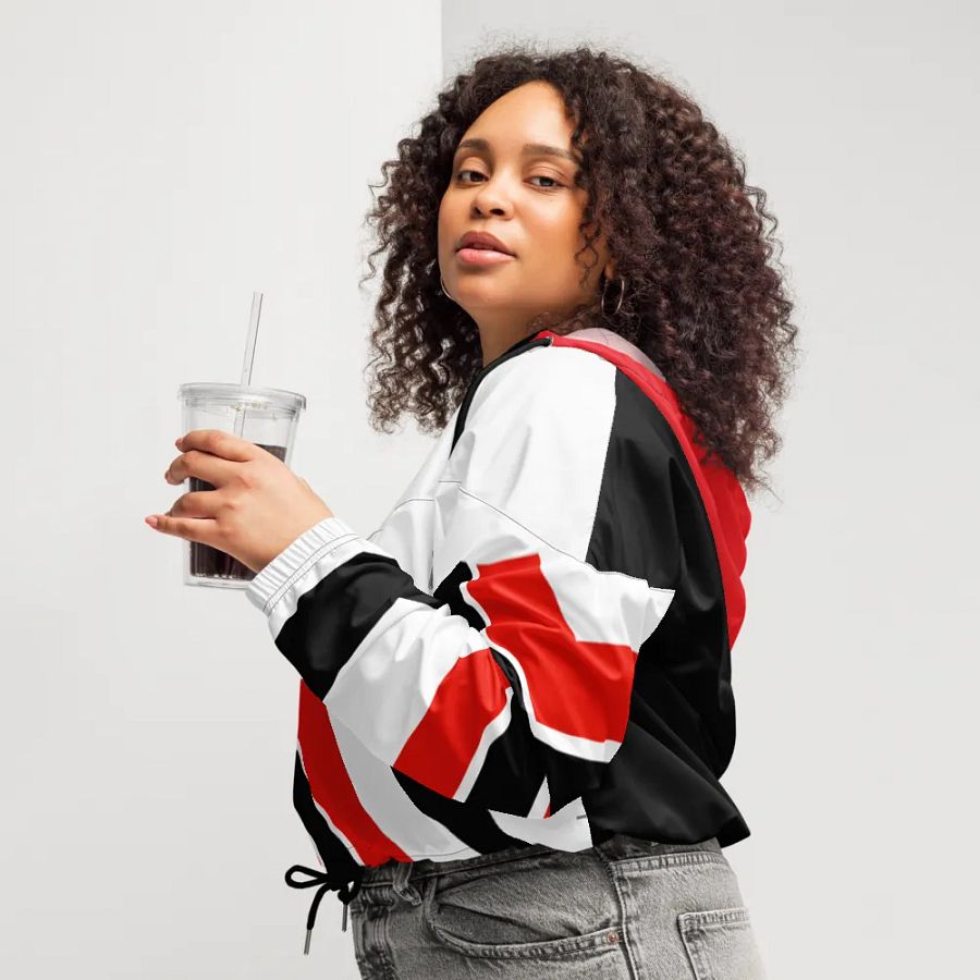 Red/Black/White Bent Lines Women's Cropped Jacket product image (4)