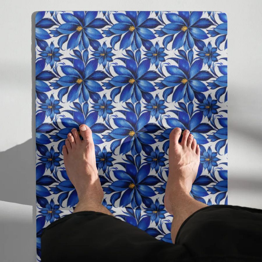 Yoga Mat with Painted Blue Flowers on White product image (6)