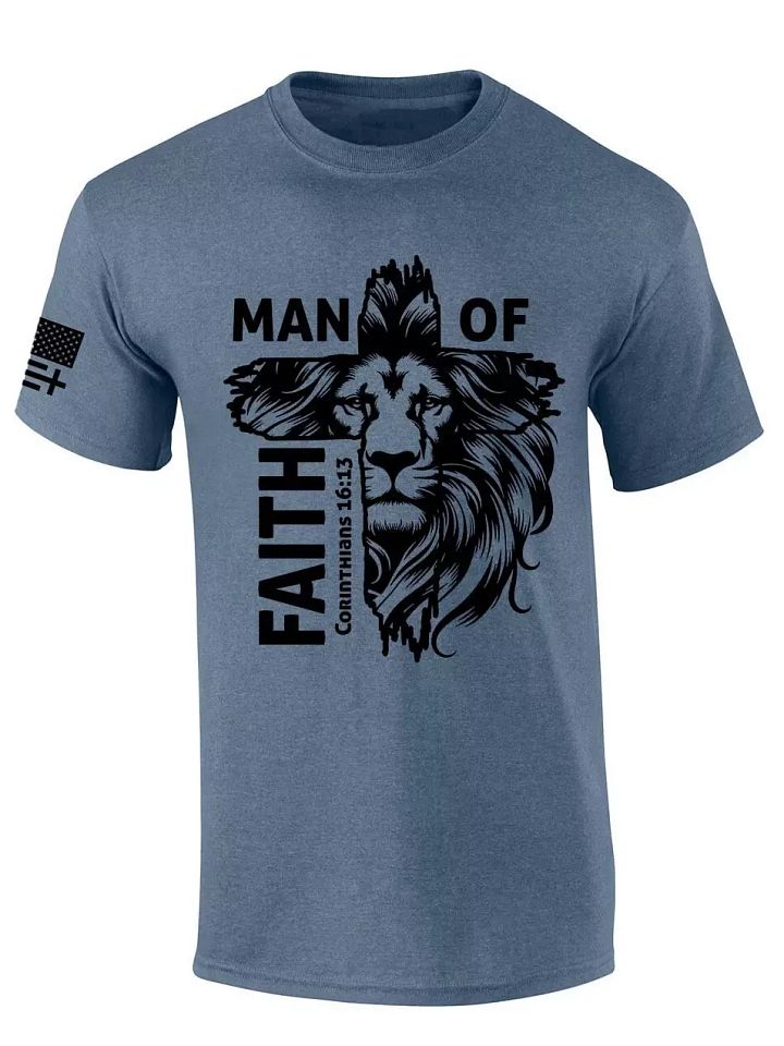 Mens Christian T-shirt Man of Faith Corinthians 16:13 Short Sleeve T-shirt product image (1)