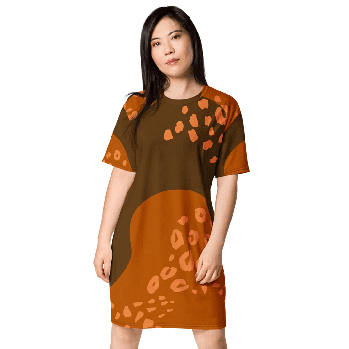 Orange Leopard Waves T-Shirt Dress product image (1)