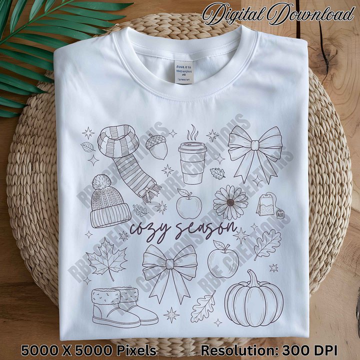 Cozy Season PNG | Fall Sublimation Clipart | Autumn Line Art Illustrations | Hygge Digital Download | 300 DPI Fall PNG product image (2)