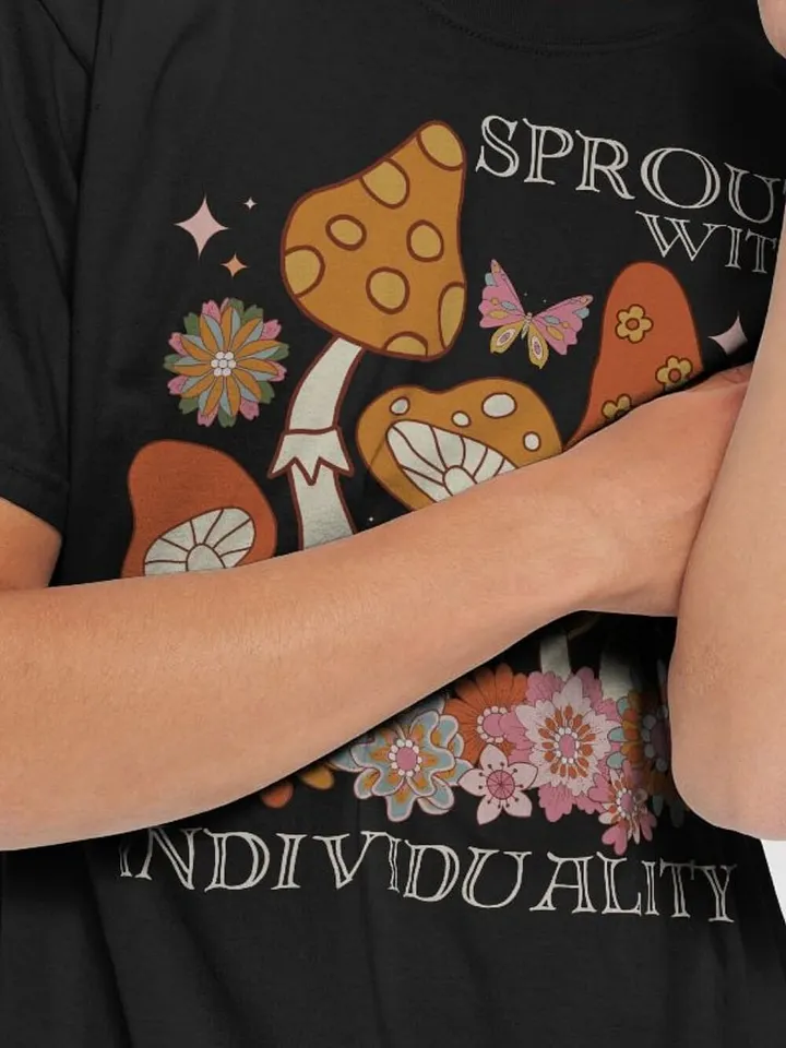 Groovy Mushrooms & Florals Graphic T-Shirt - Sprout with Individuality Retro Color Floral Tee For Mushroom Lovers product image (2)