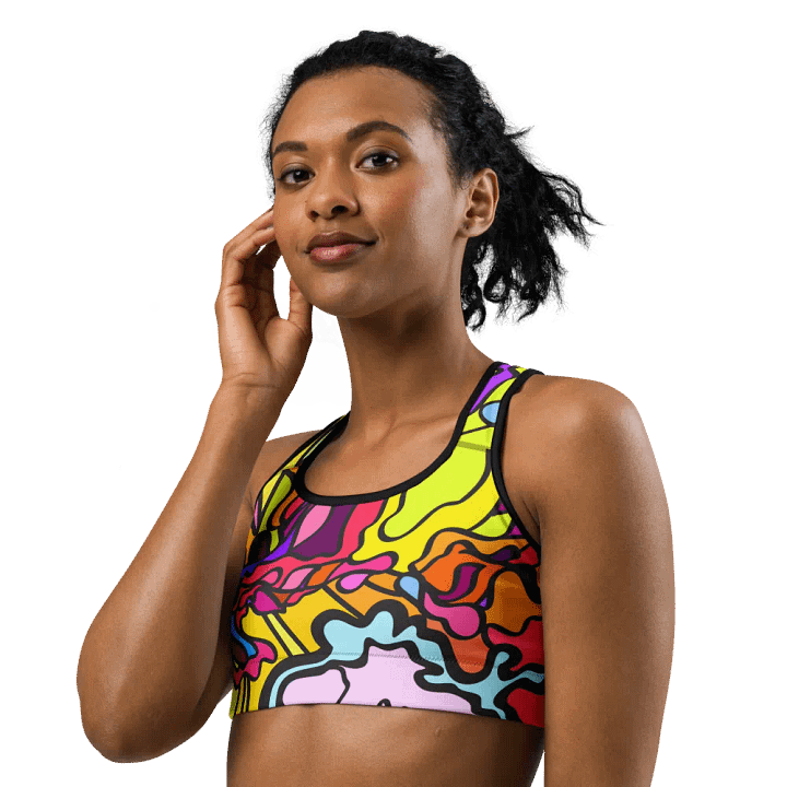 Vibrant Swirls All-Over Print Sports Bra - Wave at Sunset product image (3)