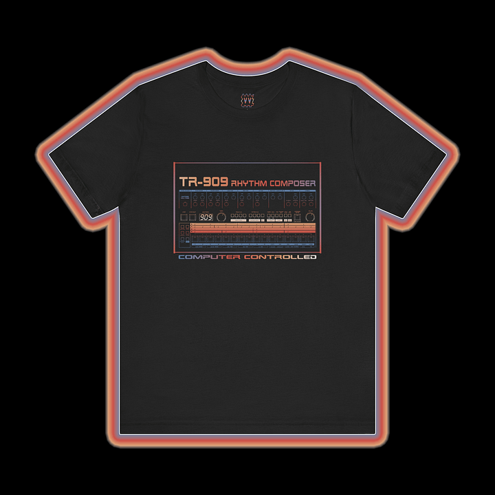 TR-909 T-Shirt - Roland 909 Rhythm Composer Drum Machine by Vintage Voltage (COLOUR PRINT A) product image (1)