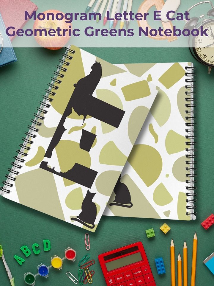 Monogram Letter E Cat Lover Geometric Greens Notebook product image (1)