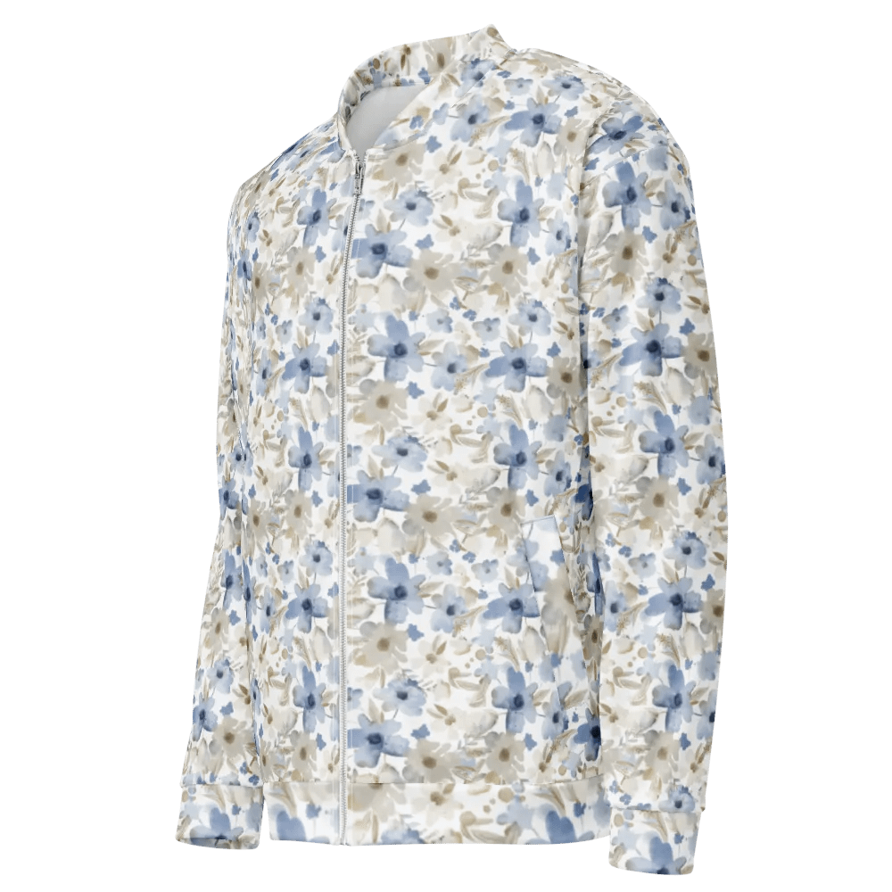 Blue Grey Flowers Bomber Jacket product image (3)