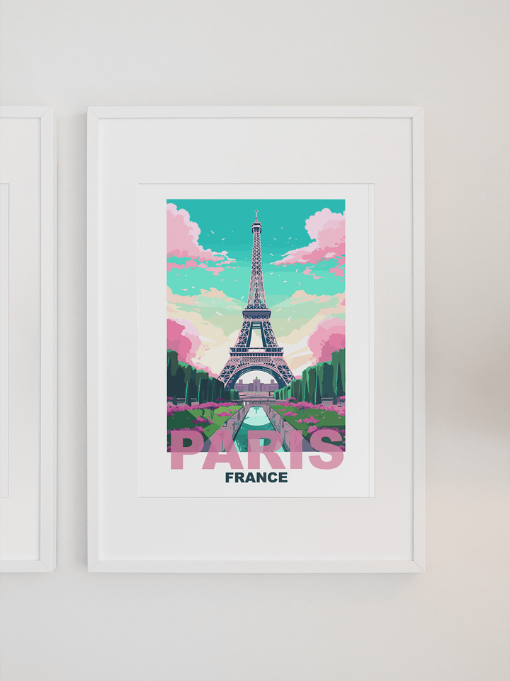 Vibrant Eiffel Tower Art Print, Parisian Skyline at Sunset, Pastel Colors Paris France Poster, Romantic Travel Decor, Chic Wall Art product image (1)