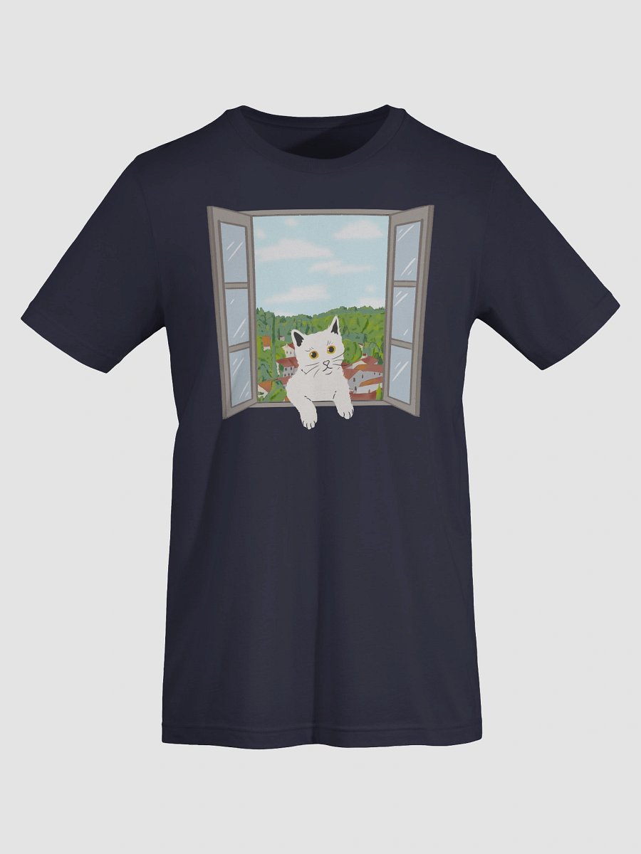 White Cat Peeking Through Window - T-Shirt product image (7)