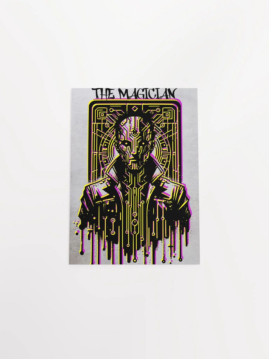Cyberpunk Tarot Wall Art Poster – "The Magician" Card Featuring Cybernetic Character in Leather Coat – Graffiti Stencil Style Digital Artwork product image (16)