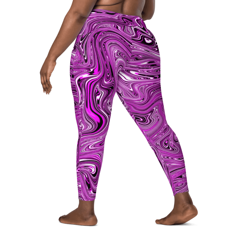 Leggings with Pockets - Purple and White Fluid Swirls product image (9)
