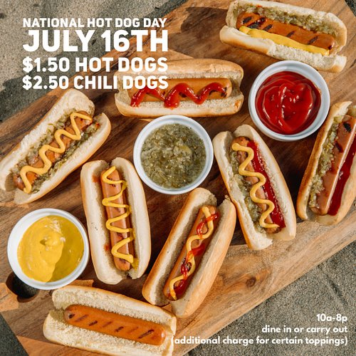 Wednesday July 16th is National Hot Dog Day!  Come on by and join us for $1.50 Hot Dogs and $2.50 Chili Dogs.  Dine in and ca...