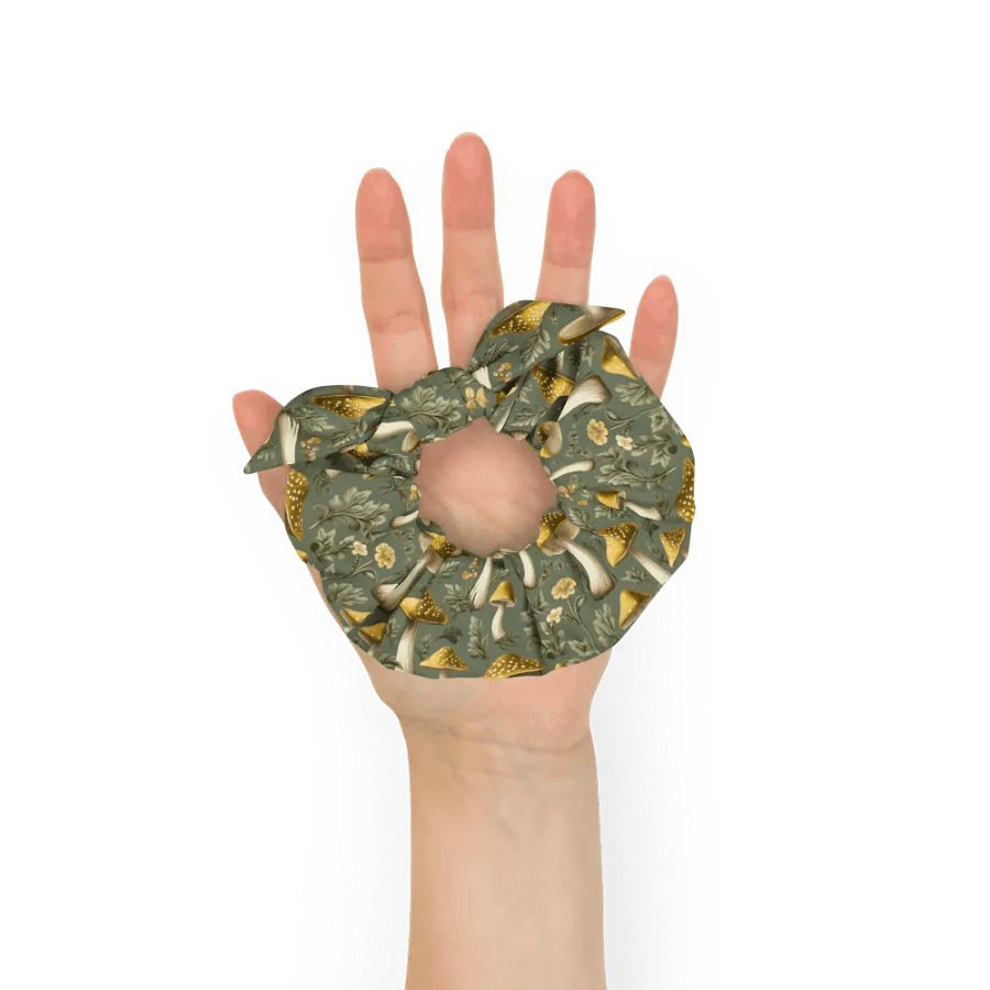 Hair Scrunchie - Golden Mushrooms on Light Green product image (6)