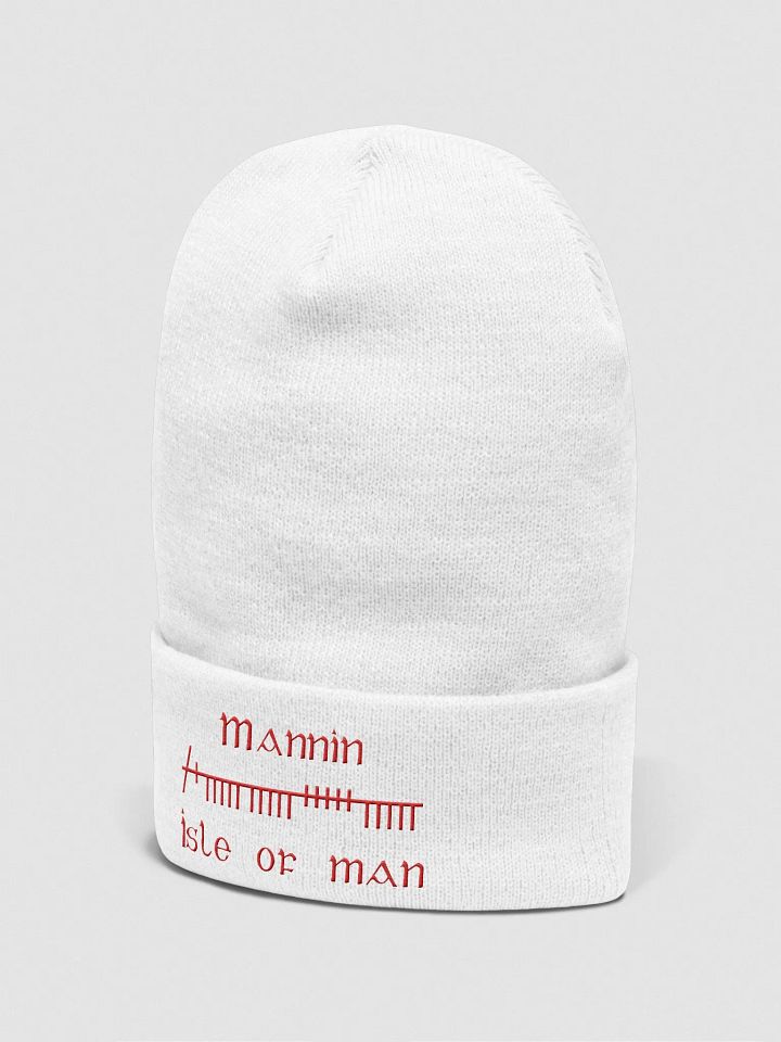 Isle of Man/Mannin Orthodox style Ogham, White with Red, embroidered Cuffed Beanie product image (2)