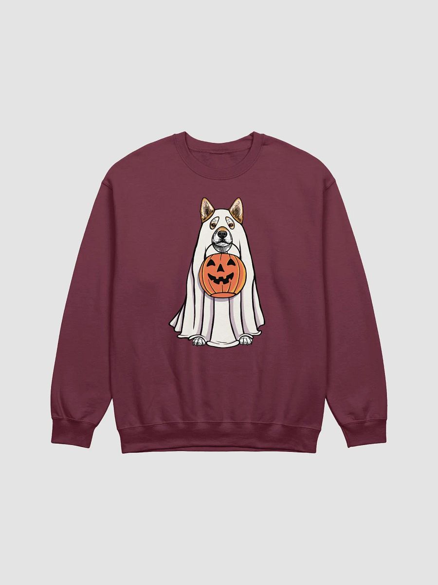 Funny Halloween Shiba Inu Sweatshirt | Funny Dog Wearing a Ghost Costume and Holding a Pumpkin Basket product image (12)